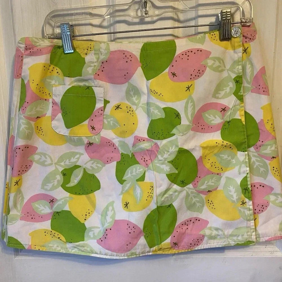 Lilly Pulitzer Dresses & Skirts - VTG Lilly Pulitzer Reversible Wrap Mini Skirt Floral Butterfly Limes Multi Sz 8